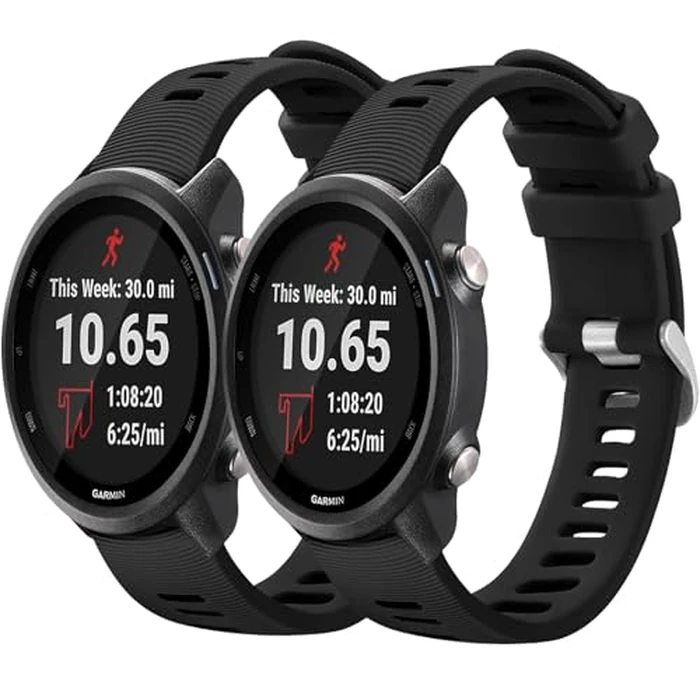 2 Pack Waterproof Bands Compatible with Garmin Forerunner 245/55 Watch Band, 20mm Replacement Strap for Forerunner 245 Music Watch Bands (black/balck) by Gleenice - Image 1