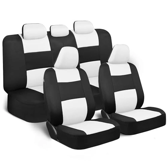 BDK PolyPro Car Seat Covers Full Set in White on Black, Front and Rear Split Bench Seat Covers for Cars, Easy to Install Car Seats Cover Set and Accessories for Auto Trucks Van SUV - White by BDK - Used - Like New condition - CA$30.68
