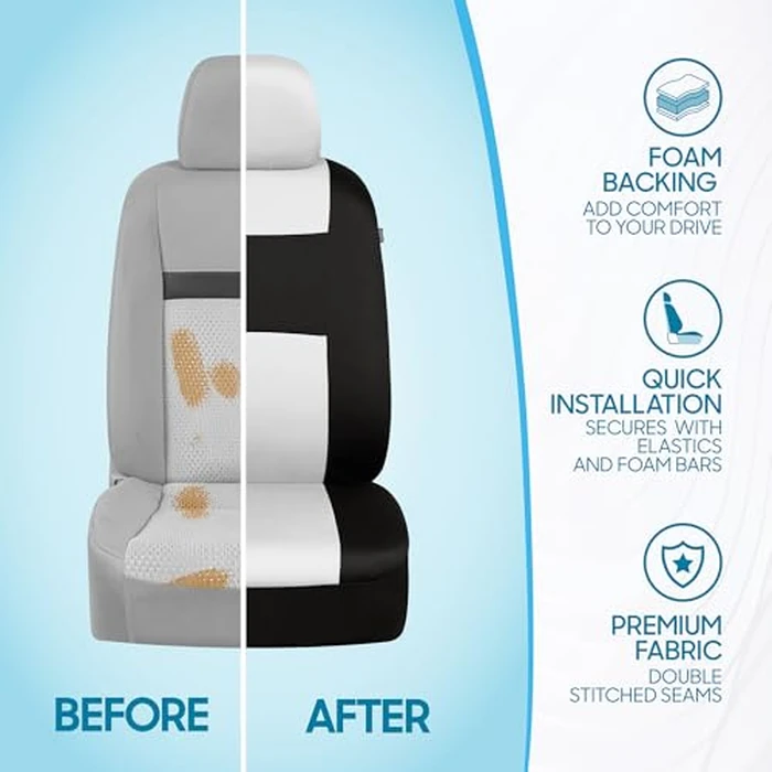 BDK PolyPro Car Seat Covers Full Set in White on Black, Front and Rear Split Bench Seat Covers for Cars, Easy to Install Car Seats Cover Set and Accessories for Auto Trucks Van SUV - White by BDK - Image 6