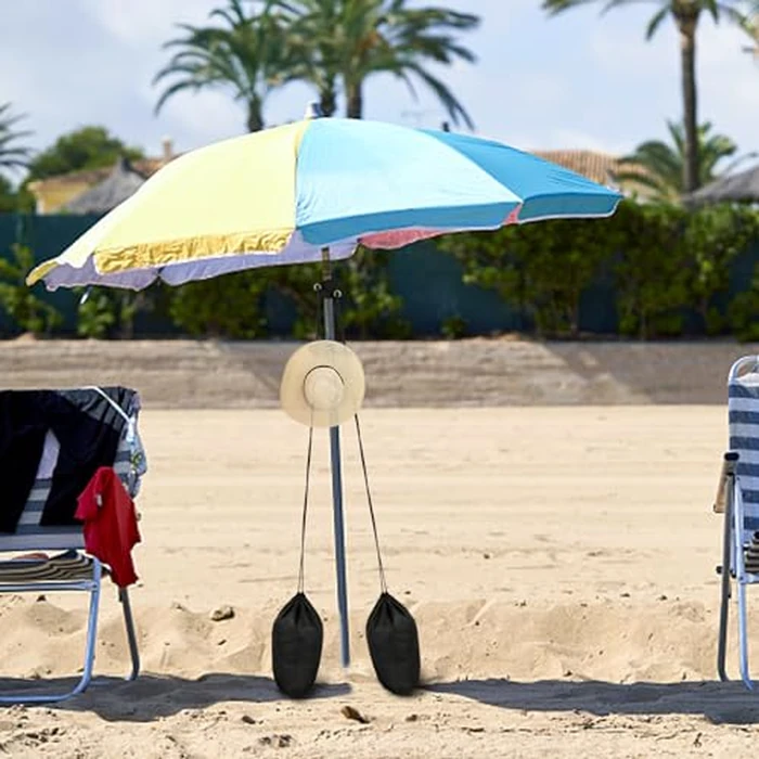 2 Pack Summer Beach Umbrella Sand Bags Portable Waterproof Canopy Weight Sandbag for Umbrella Legs Heavy Duty Sandbag Kits with 4 S-hooks for Umbrella Base Instant Tent and Canopy Weights (Black) by Bylion - Image 5