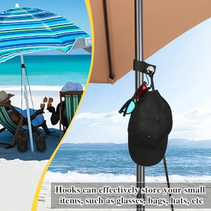 2 Pack Summer Beach Umbrella Sand Bags Portable Waterproof Canopy Weight Sandbag for Umbrella Legs Heavy Duty Sandbag Kits with 4 S-hooks for Umbrella Base Instant Tent and Canopy Weights (Black) by Bylion - Image 6