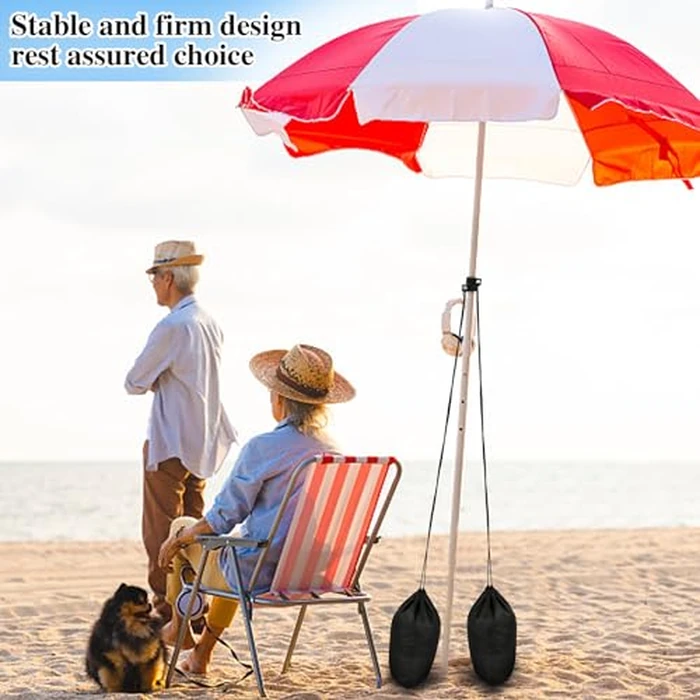 2 Pack Summer Beach Umbrella Sand Bags Portable Waterproof Canopy Weight Sandbag for Umbrella Legs Heavy Duty Sandbag Kits with 4 S-hooks for Umbrella Base Instant Tent and Canopy Weights (Black) by Bylion - Image 7