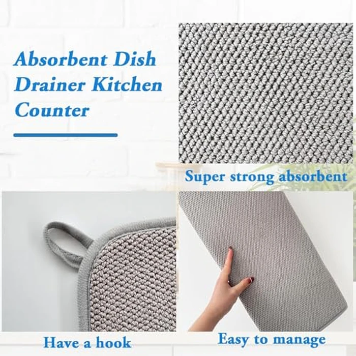 Oillase 2 Pack Microfiber Dish Drying Mat,24*17 inch Absorbent Dish Drainer Kitchen Counter,Large Size Dish Drying Pad for Countertops,Sinks,Draining Racks(Gray) by Oillase - Image 3