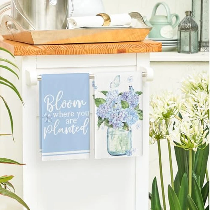Artoid Mode Blue Hydrangea Motto Spring Kitchen Towels Dish Towels, 18x26 Inch Farmhouse Decoration Hand Towels Set of 4 by Artoid Mode - Image 4