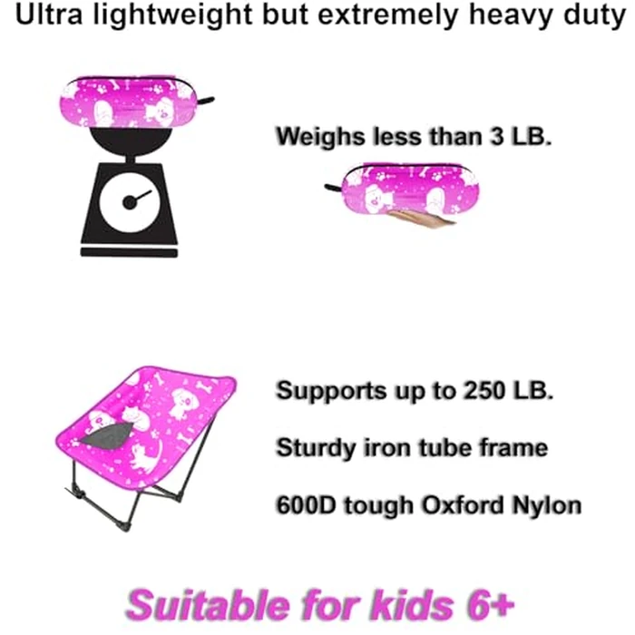 KidzAdventure Youth and Kids Camping Chair | Ultra Lightweight, Foldable and Heavy Duty | Ideal Indoor/Outdoor Kid Chair for Camping, Beach, Sports and Lawn (Pink) by KidzAdventure - Image 3
