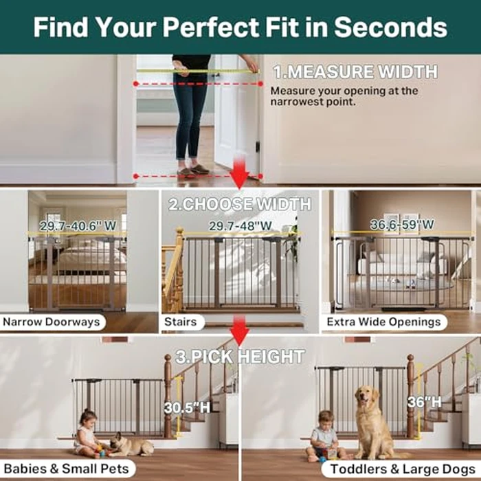Cumbor 29.7-40.6" Baby Gate for Stairs, Mom's Choice Awards Winner-Dog Gate for Doorways, Pressure Mounted Auto-Close Pet Gates for Dogs Indoor, Safety Child Gate with Easy Walk Thru Door, Brown by Cumbor - Image 2