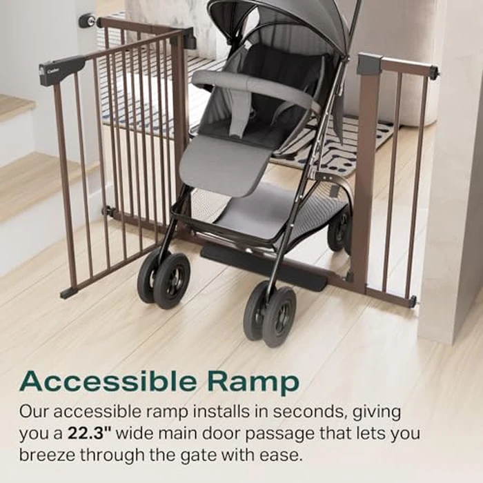 Cumbor 29.7-40.6" Baby Gate for Stairs, Mom's Choice Awards Winner-Dog Gate for Doorways, Pressure Mounted Auto-Close Pet Gates for Dogs Indoor, Safety Child Gate with Easy Walk Thru Door, Brown by Cumbor - Image 7
