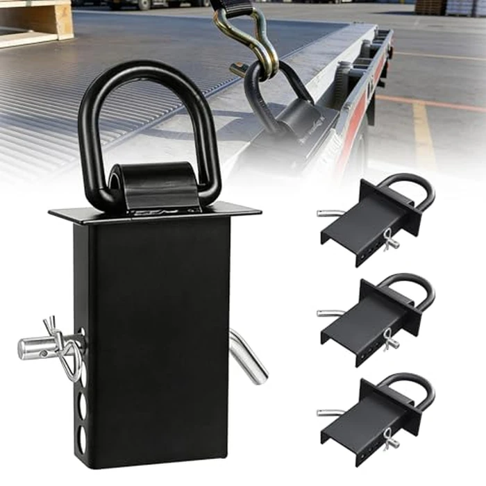 AYMMIC 4 Pack Stake Pocket D Rings, 18000lbs Heavy Duty Stake Pocket D Ring with 1/2" Hitch Pin, Removable Tie Down Anchors for Utility Trailers and Flatbeds Cargo Trucks, Black by AYMMIC - Used - Like New condition - US$35.14