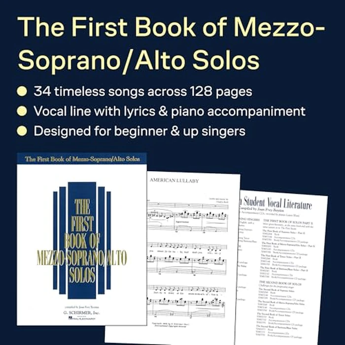 The First Book of Mezzo-Soprano/Alto Solos - Vocal Sheet Music Collection with Piano Accompaniment - Classical, Folk and Sacred Songs for Singers by G. Schirmer, Inc. - Used - Good condition - US$1.63