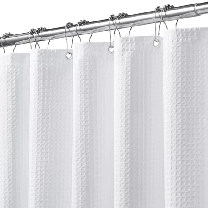 FY&XZH Heavy-Duty Waffle Weave Shower Curtain with Stainless Steel Hooks, Thick Fabric for Bathroom, Hotel, Spa & Salon-72 W x 84" H (White) by FY&XZH - Image 1