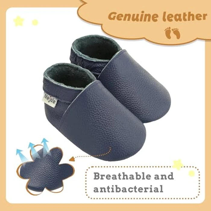 Mejale Baby Moccasins Boy Infant Shoe Toddler Leather Soft Sole Slipper Prewalker Light First Walking Crawling Blue Shoes,12-18 Months, L by Mejale - Image 2