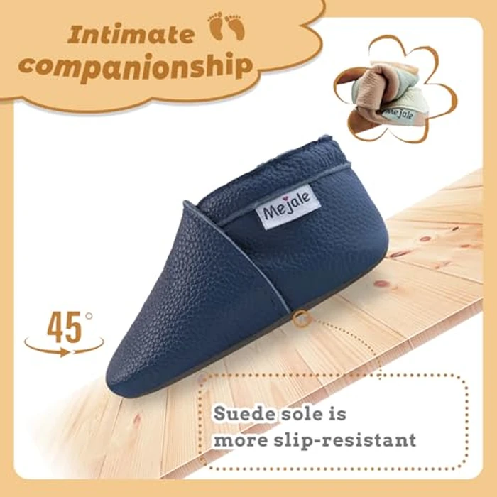 Mejale Baby Moccasins Boy Infant Shoe Toddler Leather Soft Sole Slipper Prewalker Light First Walking Crawling Blue Shoes,12-18 Months, L by Mejale - Image 3