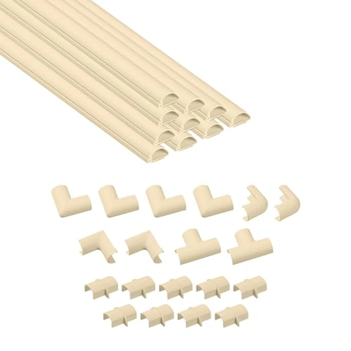 D-Line 157in Cord Hider Kit, Patented Cable Cover, Hide Wires on Wall, Channel for TV Mount Cords, Raceway Wire Hiders, Paintable, Adhesive, Half Round, 10x 0.78in W x 0.39in H x 15.7in L, Beige by D-Line - Image 1