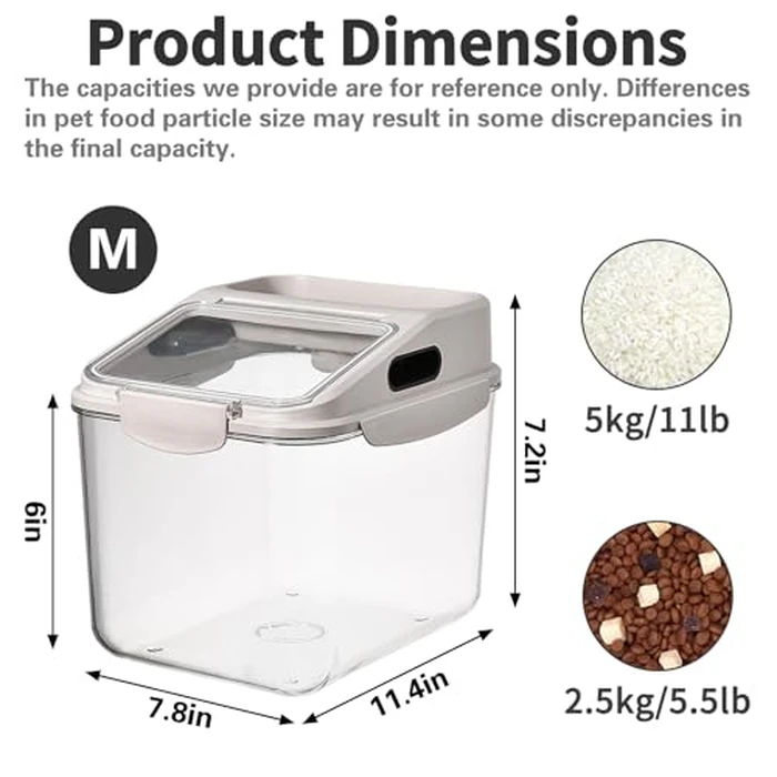 Fhiny 5.5LB Dog Food Storage Container, Airtight Pet Treat Bin Translucent Dry Food Grain Storage Barrels Sealed Bucket Moisture-Proof Plastic Cat Puppy Food Bin with Seal Locking Lid Keep Fresh by Fhiny - Image 7