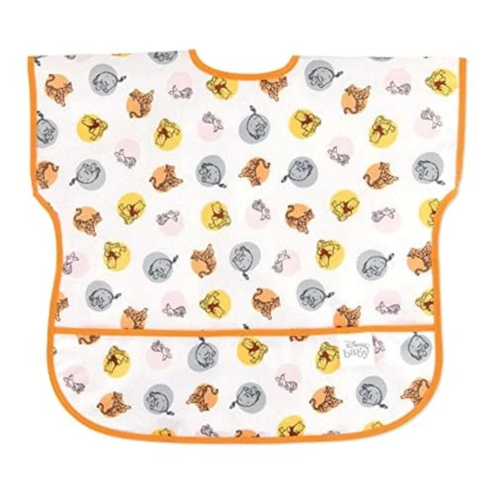 Bumkins Disney Short Sleeve Bib for Girl or Boy, Toddler and Kids for 1-3 Years, Large Size, Essential Must Have for Junior Children, Eating, Mess Saving Soft Fabric Play Apron, Winnie and Friends by Bumkins - Image 1