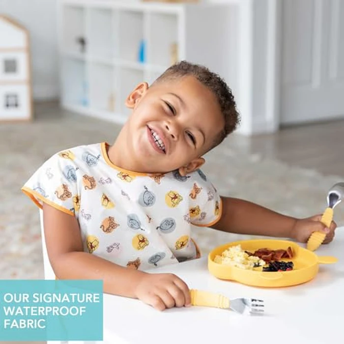 Bumkins Disney Short Sleeve Bib for Girl or Boy, Toddler and Kids for 1-3 Years, Large Size, Essential Must Have for Junior Children, Eating, Mess Saving Soft Fabric Play Apron, Winnie and Friends by Bumkins - Image 3