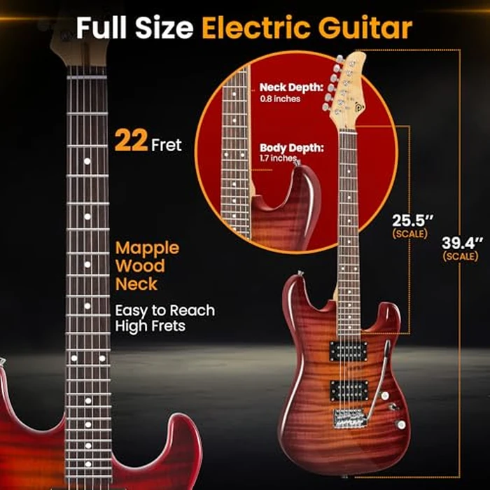 Pyle 39” Electric Guitar Starter Kit- with 10W Amp, Full-Size 6-String, 2 Humbucker Pickups, 3-Way Selector, Classic S-Style Tremolo- Includes Gig Bag, Tuner, Strap, Picks, Extra Strings & Allen Key by Pyle - Image 3