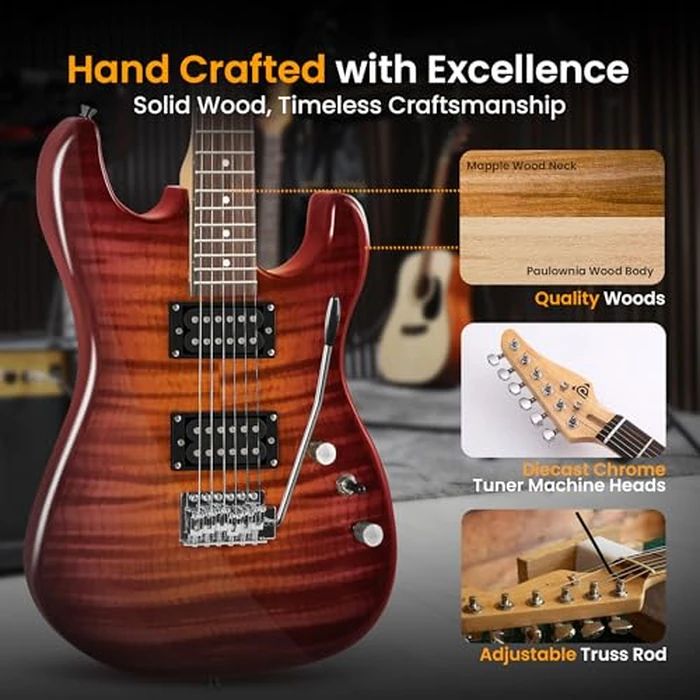 Pyle 39” Electric Guitar Starter Kit- with 10W Amp, Full-Size 6-String, 2 Humbucker Pickups, 3-Way Selector, Classic S-Style Tremolo- Includes Gig Bag, Tuner, Strap, Picks, Extra Strings & Allen Key by Pyle - Image 6