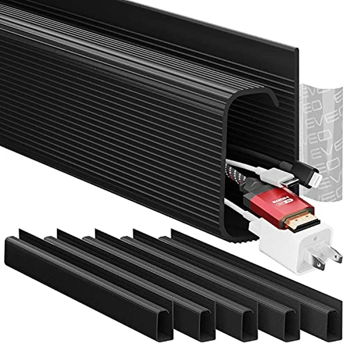 EVEO Cable Management Under Desk Kit (6 Units) - Under Desk Cable Management Cord Hider, Cable Hider Cord Management, Cable Organizer, Cable Raceway | Self-Adhesive 96'' J Channel 6X16 - Black by EVEO - Used - Like New condition - US$16.12