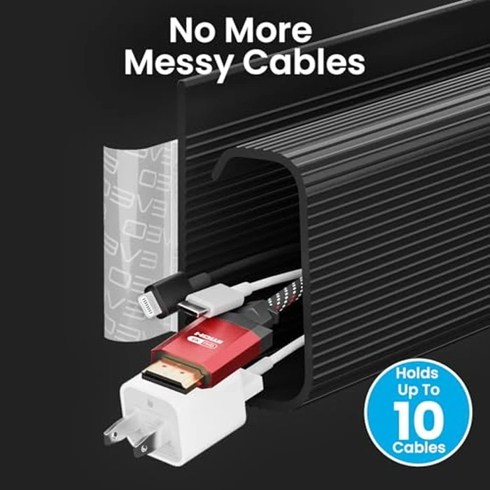 EVEO Cable Management Under Desk Kit (6 Units) - Under Desk Cable Management Cord Hider, Cable Hider Cord Management, Cable Organizer, Cable Raceway | Self-Adhesive 96'' J Channel 6X16 - Black by EVEO - Image 3