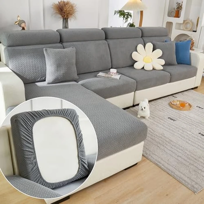 Yoovat Couch Cushion Covers for Sofa Couch Covers Wear-Resistant Universal Sofa Cover Washable Stretch for Sectional Slipcovers (Texture-Gray,Back Cover L) by Yoovat - Used - Very Good condition