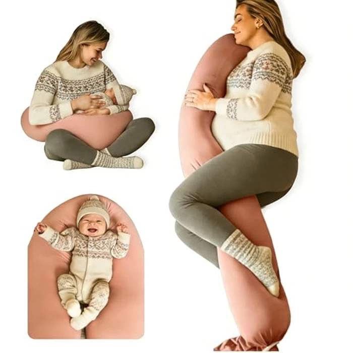 Cuddobaby Pregnancy Pillow 5-in-1 |Adjustable Shape, Cooling Fabric| Beanbag Style Microbead, O-Shape for Nursing, 5-Point Full Body Support for Side Sleepers, Gift for Women, with Travel Bag - Pink by Cuddo Baby - Image 1