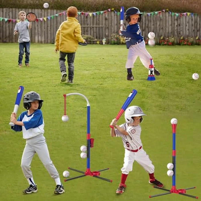 HYES 4 in 1 T Ball Sets for Kids 3-5 with Toss and Catch Ball Set, Hanging Tee Stand with Auto Pitching Machine/ 2 Bats, Indoor Outdoor Toys Birthday Baseball Gifts for Toddler Boys Girls, Blue by HYES - Image 7