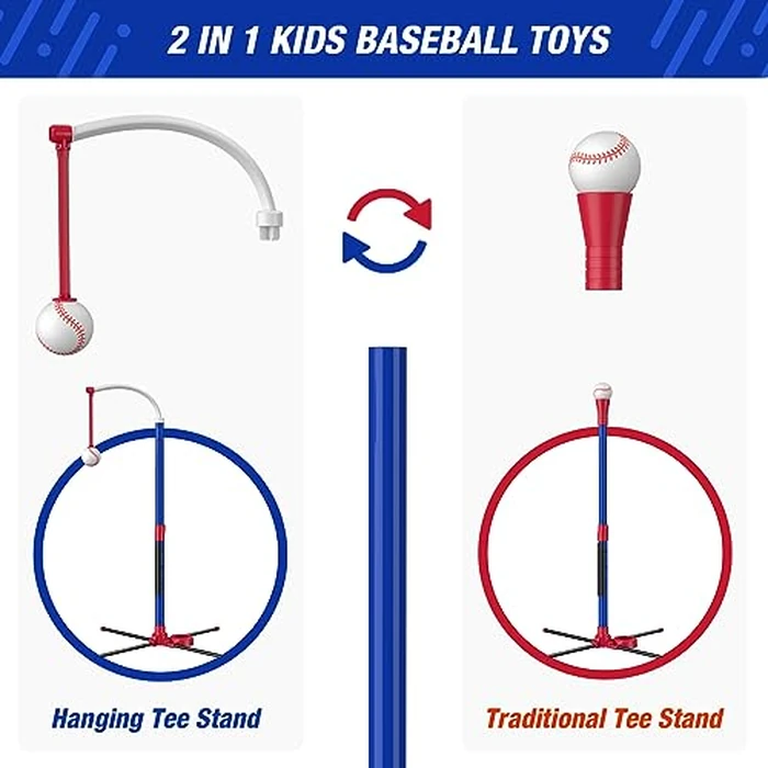 HYES 4 in 1 T Ball Sets for Kids 3-5 with Toss and Catch Ball Set, Hanging Tee Stand with Auto Pitching Machine/ 2 Bats, Indoor Outdoor Toys Birthday Baseball Gifts for Toddler Boys Girls, Blue by HYES - Image 9