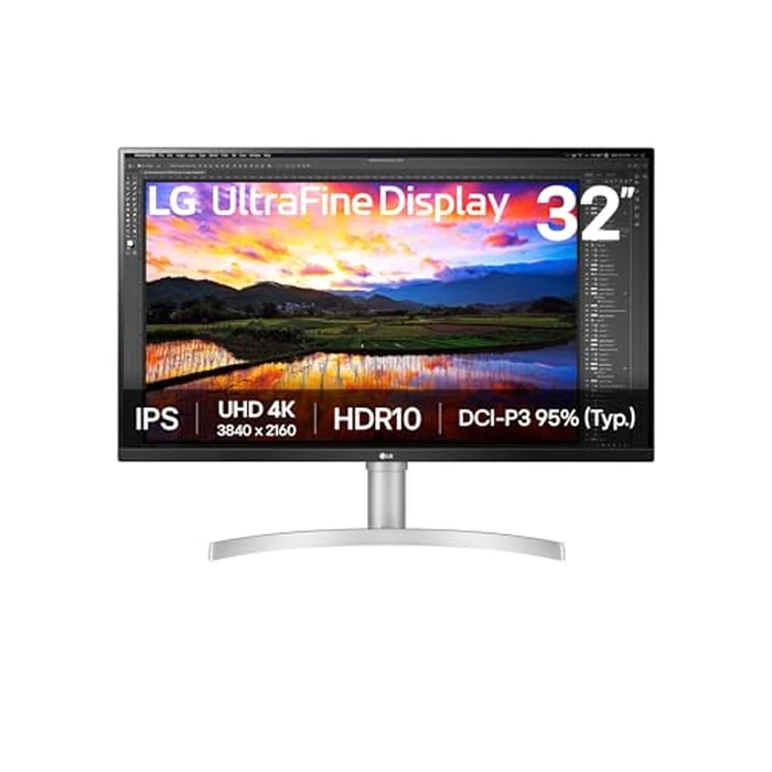 LG UHD IPS Monitor 32” UHD (3840 x 2160) Display, DCI-P3 95% Color Gamut, 3-Side Virtually Borderless Display, Height/Tilt Adjustable Stand, Built-in Speaker, 32UN650K-W, White by LG - Image 1