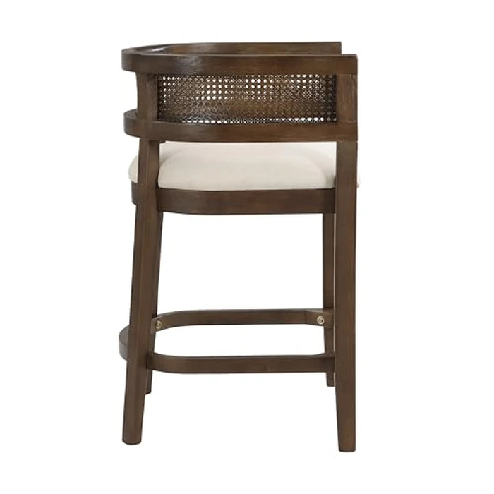 Christopher Knight Home Maida Wooden Counter Stool Set of 2, Kitchen Counter Height Bar Stool, Cocktail Stool with Rattan Round Backrest, Fabric Upholstered Chair for Bar Table, Beige+Walnut by Christopher Knight Home - Image 5