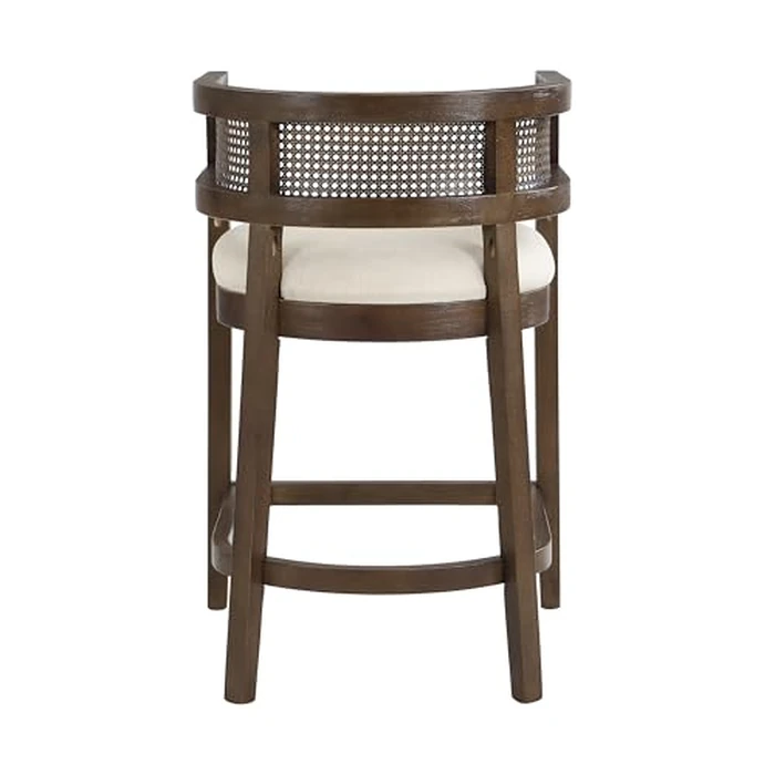 Christopher Knight Home Maida Wooden Counter Stool Set of 2, Kitchen Counter Height Bar Stool, Cocktail Stool with Rattan Round Backrest, Fabric Upholstered Chair for Bar Table, Beige+Walnut by Christopher Knight Home - Image 7