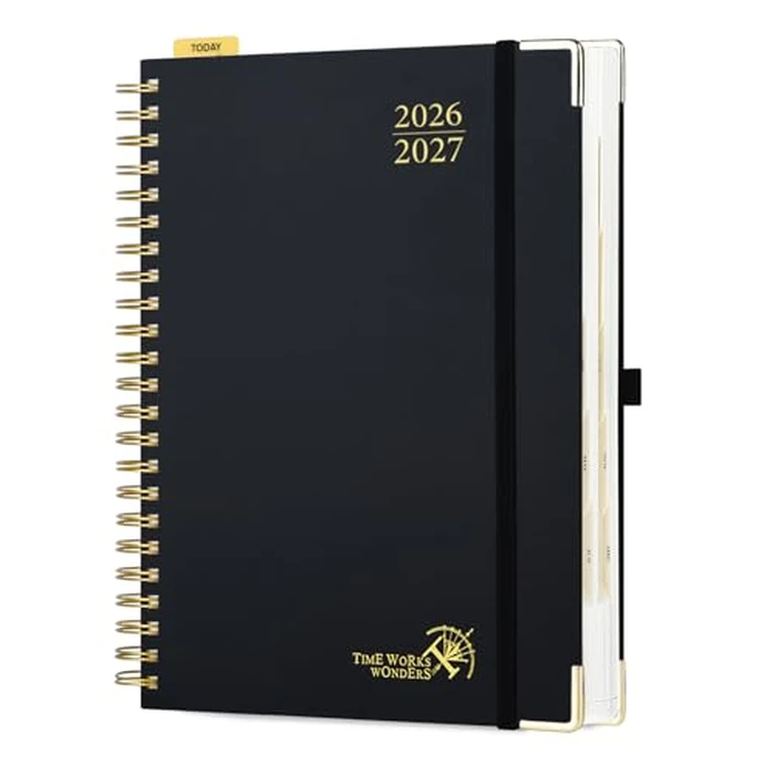 POPRUN 2026-2027 Daily Planner One Page Per Day, Large Size 8.5" x 12", Daily Calendar Book with July 2026 to June 2027, Academic Hardcover Appointment Book with Hourly Time Slots, Spiral Bound, Monthly Tabs - Black by POPRUN - Image 1