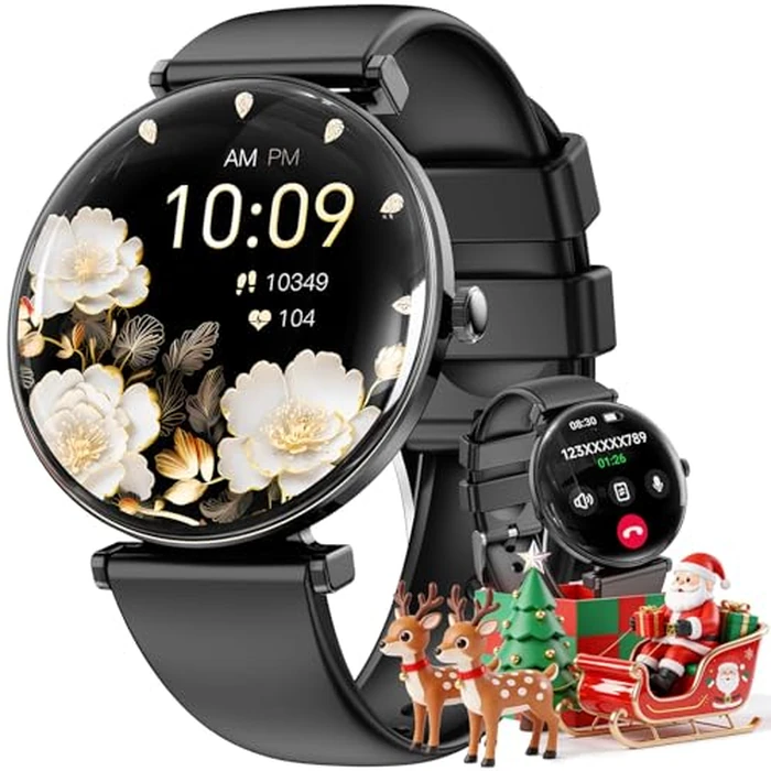 Smart Watch for Women Call/Answer/Big Dial,1.43" AMOLED Micro-Spherical Curved Screen,Fitness Tracker with Heart Rate/Sleep Monitor,IP68 Waterproof Smartwatch for Android iOS Phones by Hwagol - Image 1