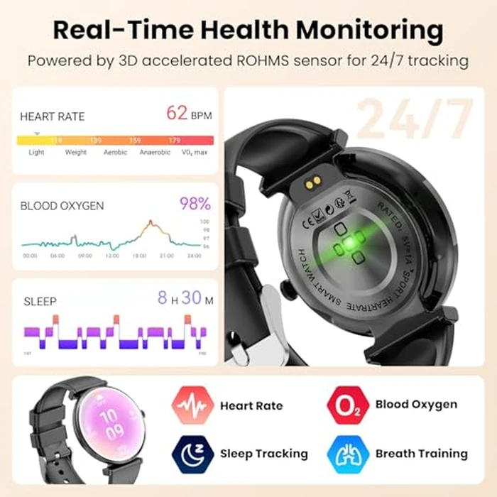 Smart Watch for Women Call/Answer/Big Dial,1.43" AMOLED Micro-Spherical Curved Screen,Fitness Tracker with Heart Rate/Sleep Monitor,IP68 Waterproof Smartwatch for Android iOS Phones by Hwagol - Image 3