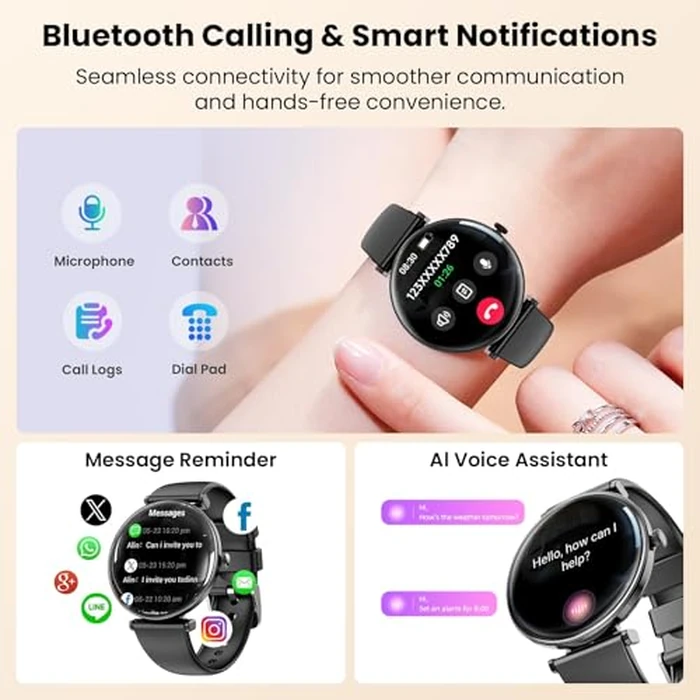 Smart Watch for Women Call/Answer/Big Dial,1.43" AMOLED Micro-Spherical Curved Screen,Fitness Tracker with Heart Rate/Sleep Monitor,IP68 Waterproof Smartwatch for Android iOS Phones by Hwagol - Image 5