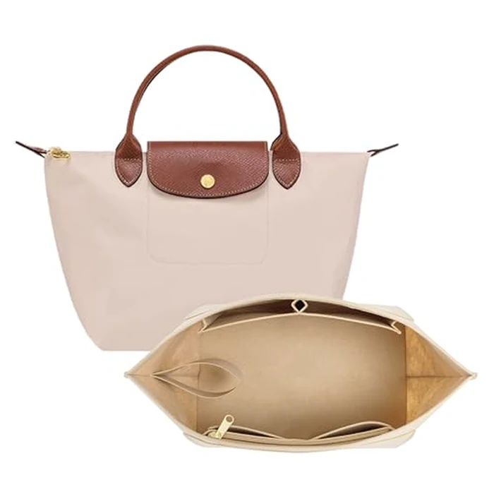 ATSEKTZ Purse Organizer Insert for Longchamp Le Pliage Tote Bag, Lightweight Felt Handbag Organizer with Cup Holder and Zipper Pocket, Compact Storage Insert for Totes and Handbags Beige-S by ATSEKTZ - Used - Like New condition - US$11.70