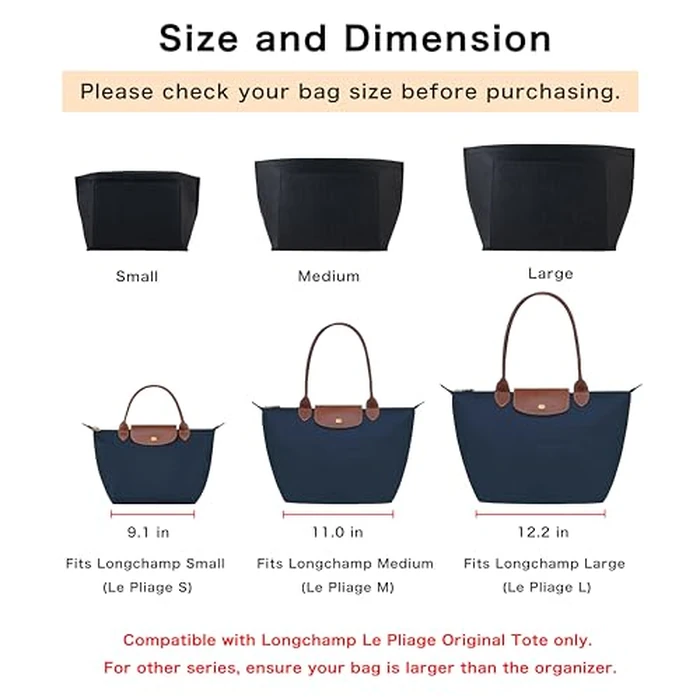 ATSEKTZ Purse Organizer Insert for Longchamp Le Pliage Tote Bag, Lightweight Felt Handbag Organizer with Cup Holder and Zipper Pocket, Compact Storage Insert for Totes and Handbags Beige-S by ATSEKTZ - Image 2