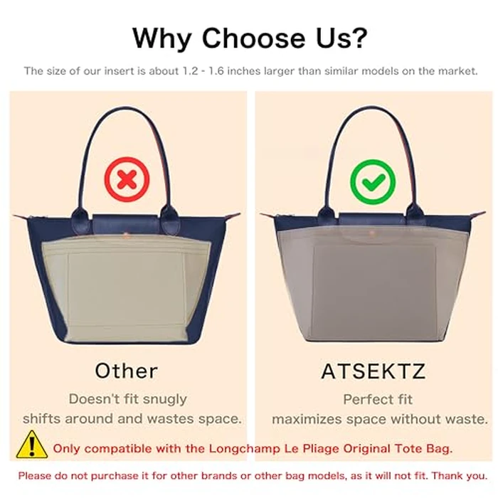 ATSEKTZ Purse Organizer Insert for Longchamp Le Pliage Tote Bag, Lightweight Felt Handbag Organizer with Cup Holder and Zipper Pocket, Compact Storage Insert for Totes and Handbags Beige-S by ATSEKTZ - Image 4