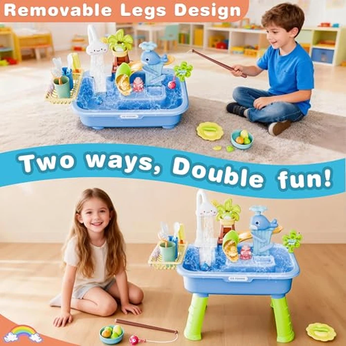 2026 Upgraded Water Table for Toddlers 3+, Water Table for Kids Ages 4-8 with Pump, Play Sink with Running Water, Kitchen Sink for Toddlers, Fishing Game and Outside Sensory Toys (Blue) by Cosminy - Image 3
