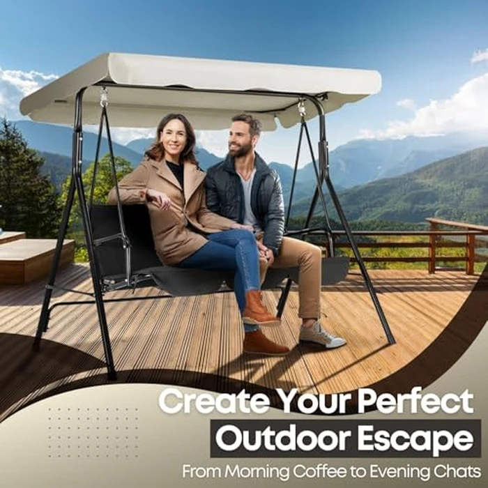 Flexzion Replacement Canopy for Outdoor Swing - 75" x 52" / 1.90m x 1.32m 2 Seat Bench Glider Swings Shade Fabric UV Weather Waterproof for Outdoor Garden Patio Yard Park Porch Seat Furniture, White by Flexzion - Image 4