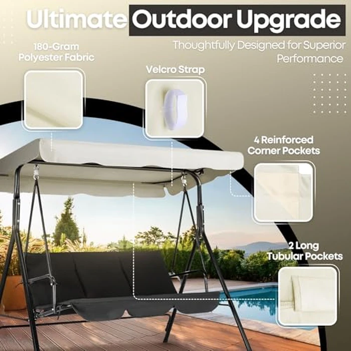 Flexzion Replacement Canopy for Outdoor Swing - 75" x 52" / 1.90m x 1.32m 2 Seat Bench Glider Swings Shade Fabric UV Weather Waterproof for Outdoor Garden Patio Yard Park Porch Seat Furniture, White by Flexzion - Image 5