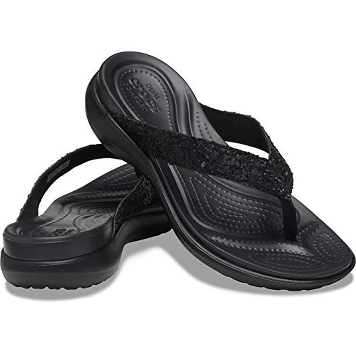 Crocs Women's Capri V Flip Flops | Sandals for Women, Black Glitter, 10 Women by Crocs - Image 5