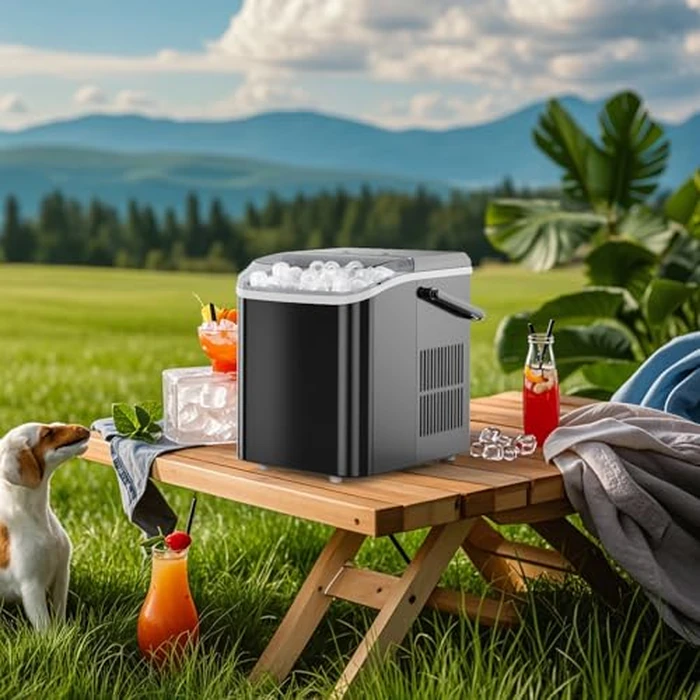 NEWBULIG Ice Makers Countertop with Handle, Portable Ice Machine, 9 Bullet Ice Cubes in 6 Mins, 26lbs in 24Hrs, Auto-Cleaning, with Basket and Scoop, for Home, Kitchen, RV, Camping,Black by NEWBULIG - Image 3