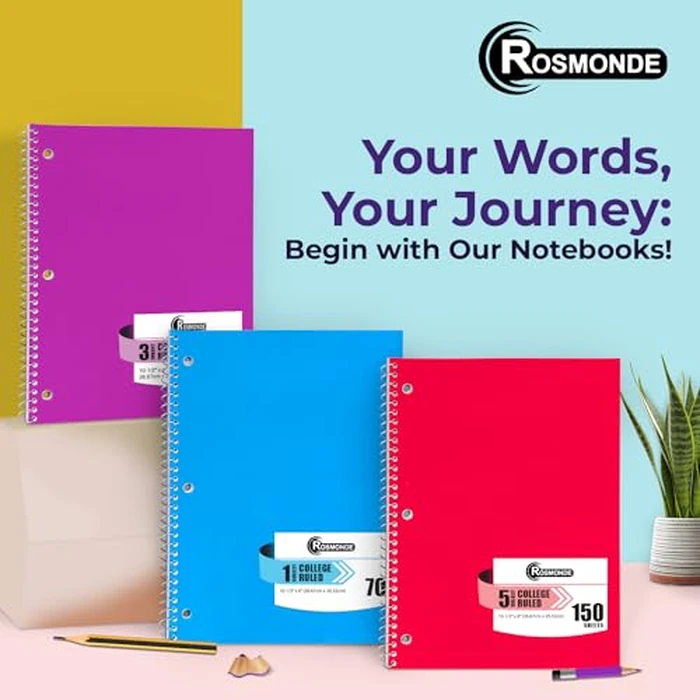 Rosmonde Spiral Notebook, 12 Pack, 1 Subject, College Ruled, 70 Sheets, 8 x 10-1/2", 3 Hole Punched, Bulk College Ruled Notebooks for School, Single Subject Spiral Notebook Bulk, Assorted Colors by Rosmonde - Image 7