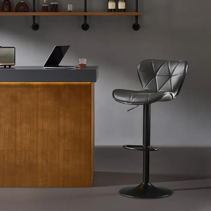 Nestvatto Bar Stools Set of 1, Modern Swivel Counter Height Bar Stools, Adjustable Leather Bar Chairs with Backrest, Upholstered Armless Bar Height Stools, Island Chairs for Kitchen Counter, Darkgrey by Nestvatto - Image 1