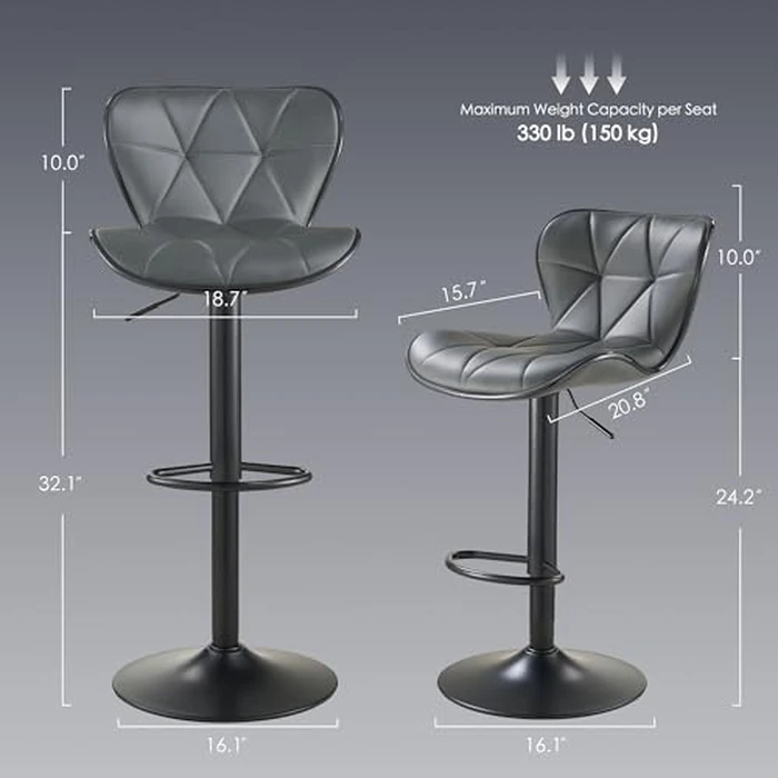 Nestvatto Bar Stools Set of 1, Modern Swivel Counter Height Bar Stools, Adjustable Leather Bar Chairs with Backrest, Upholstered Armless Bar Height Stools, Island Chairs for Kitchen Counter, Darkgrey by Nestvatto - Image 2