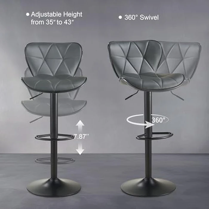 Nestvatto Bar Stools Set of 1, Modern Swivel Counter Height Bar Stools, Adjustable Leather Bar Chairs with Backrest, Upholstered Armless Bar Height Stools, Island Chairs for Kitchen Counter, Darkgrey by Nestvatto - Image 5