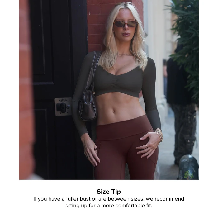 BRXL Black Crop Top Long Sleeve Workout Gym Athletic Tops Built in Bra Deep V Neck Ruched Padded Dance Sexy Shirts by BRXL - Image 2