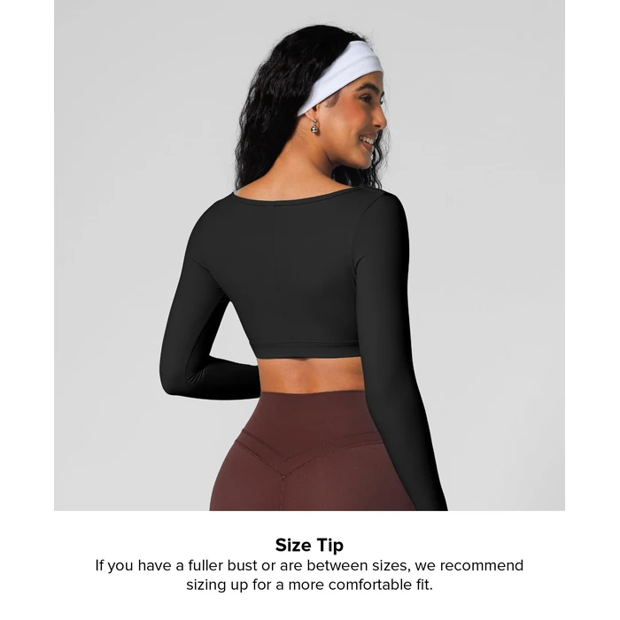 BRXL Black Crop Top Long Sleeve Workout Gym Athletic Tops Built in Bra Deep V Neck Ruched Padded Dance Sexy Shirts by BRXL - Image 3