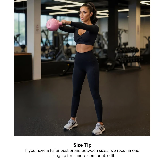 BRXL Black Crop Top Long Sleeve Workout Gym Athletic Tops Built in Bra Deep V Neck Ruched Padded Dance Sexy Shirts by BRXL - Image 4